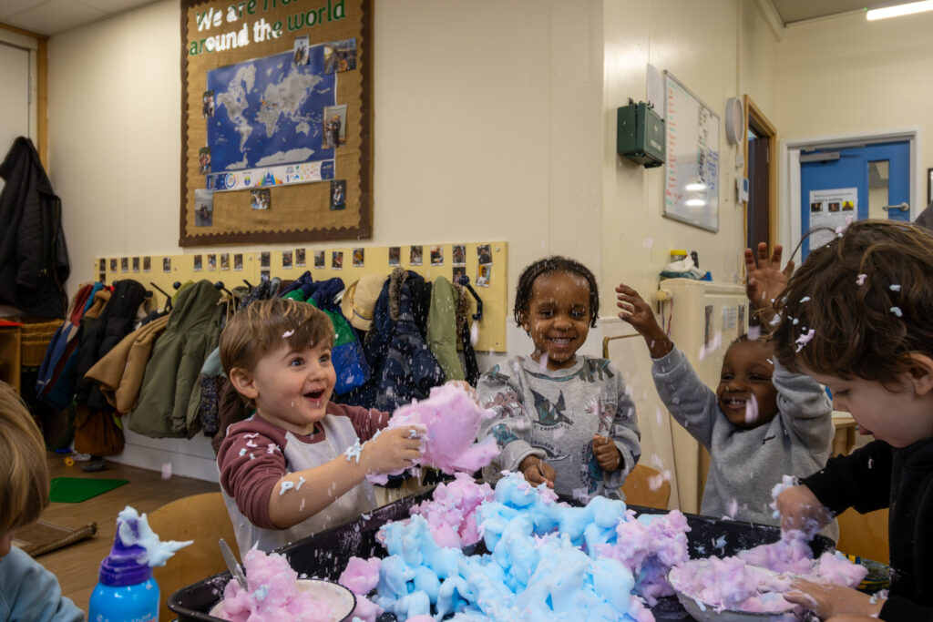 Playing with foam at LEYF Pembury Nursery