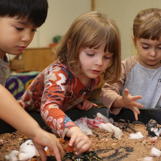 children playing with sand and little plastic animals