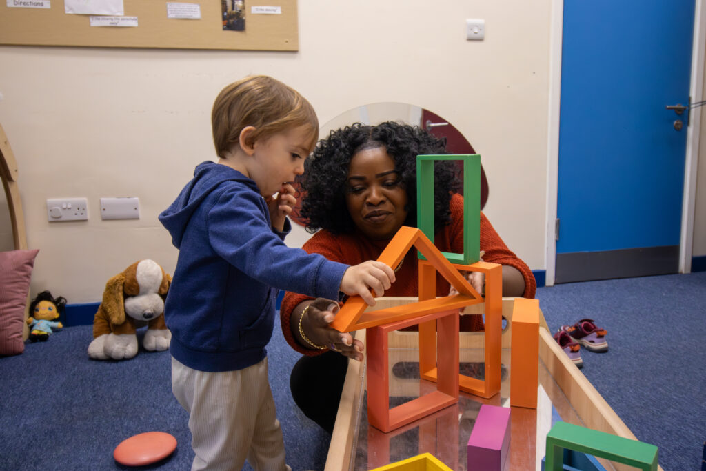 Playing with building blocks at LEYF Old Kent Road Nursery