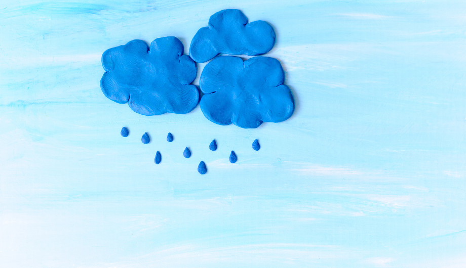 cloud and raindrops shaped from playdough