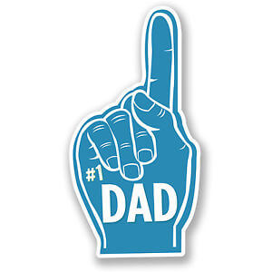 Cartoon hand with Number One Dad written on it