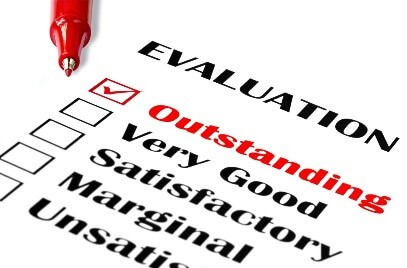 Evaluation tick sheet with options Outstanding, very good, satisfactory, marginal, unsatisfied. Outstanding is ticked