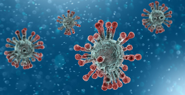 Image of four viruses in a blue liquid background