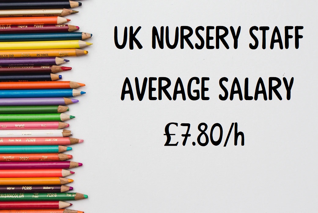 UK nursery staff average salary 7 pounds 80 pence per hour