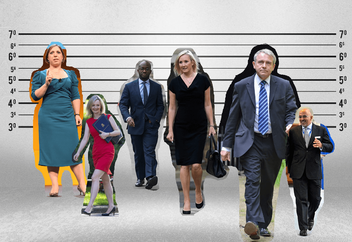 Political ministers superimposed against a police line up background