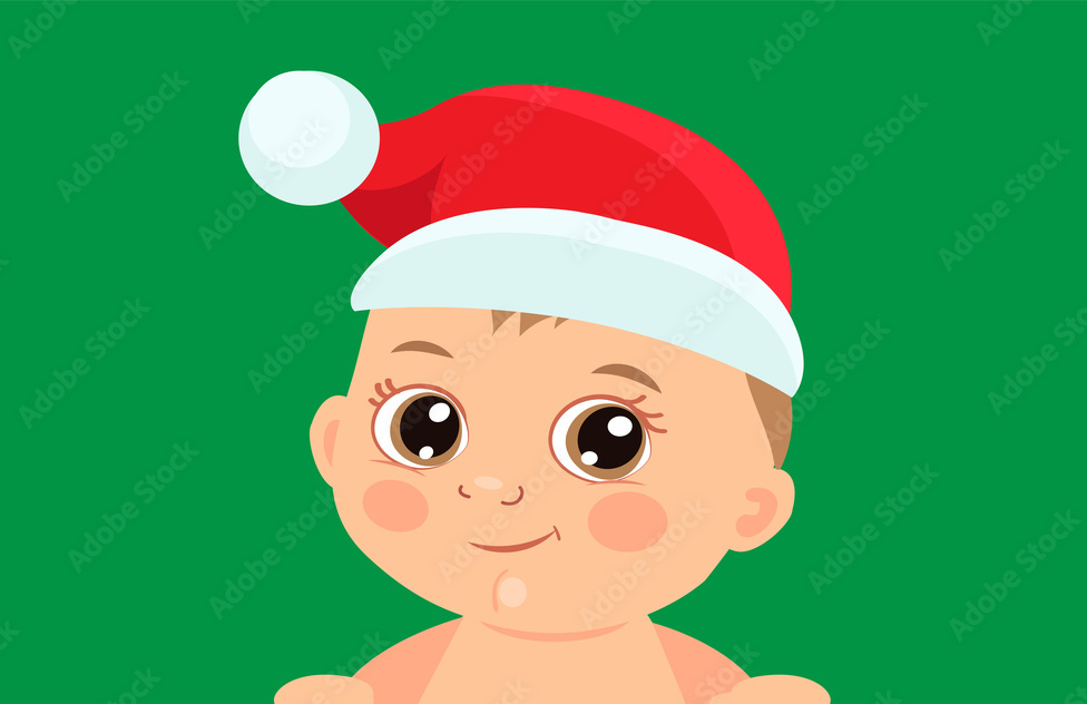 Cartoon of a baby in a Christmas hat