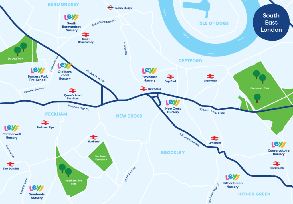 Map of south east London nurseries