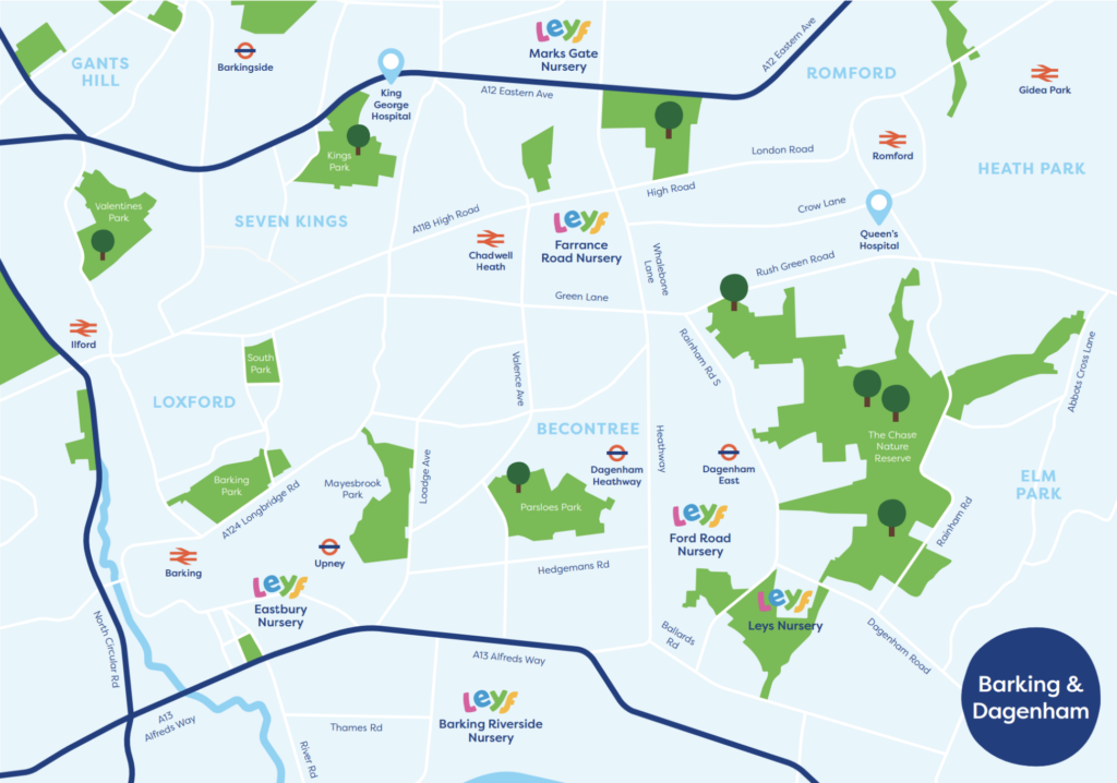 Map of Barking and Dagenham LEYF nurseries